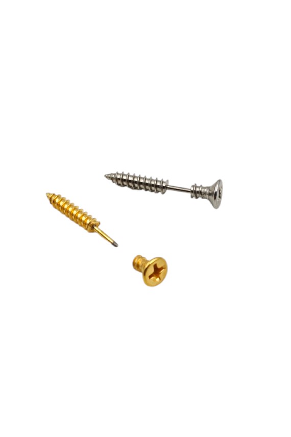 Pendiente de acero inoxidable con forma de tornillo efecto falsa dilatación en colores dorado, plateado y negro.