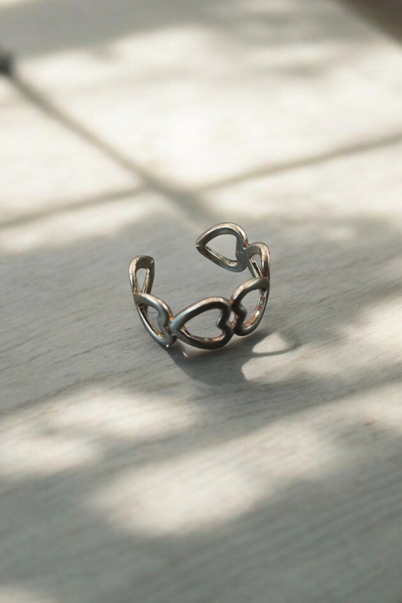 Anillo abierto unisex de plata de ley 925 con diseño de corazones enlazados, joya artesanal minimalista