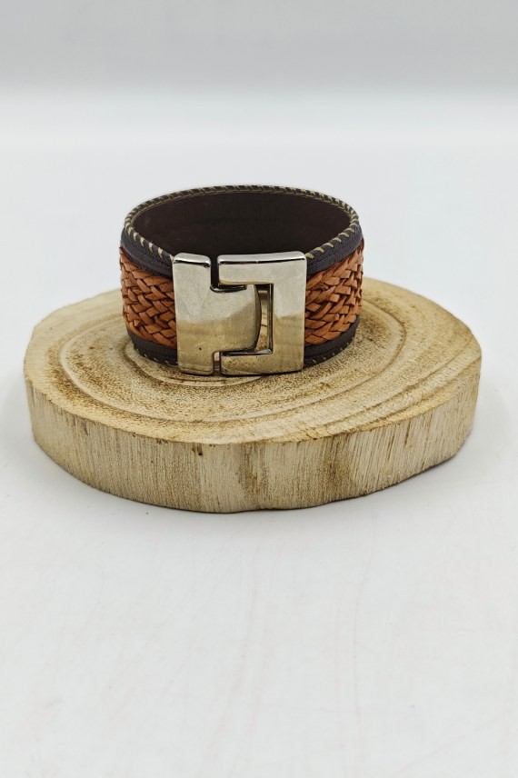 Pulsera Brazalete Chamar Cuero Trenzado