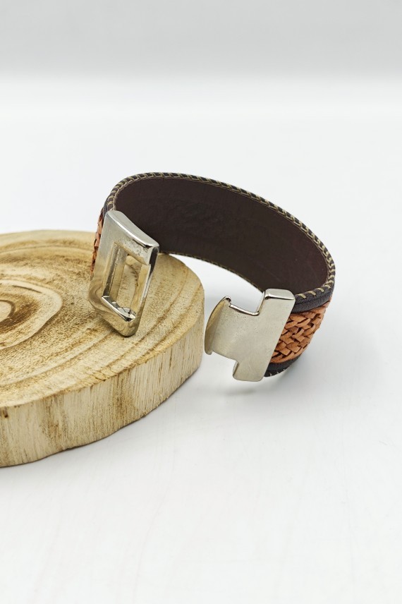 Pulsera Brazalete Chamar Cuero Trenzado