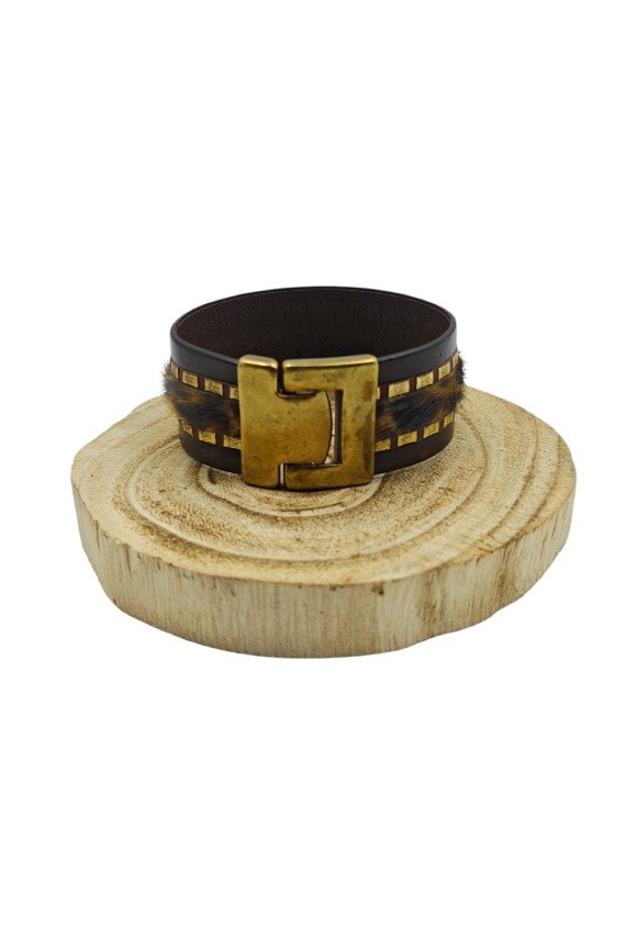 Pulsera Brazalete Mochi Cuero Animal Print