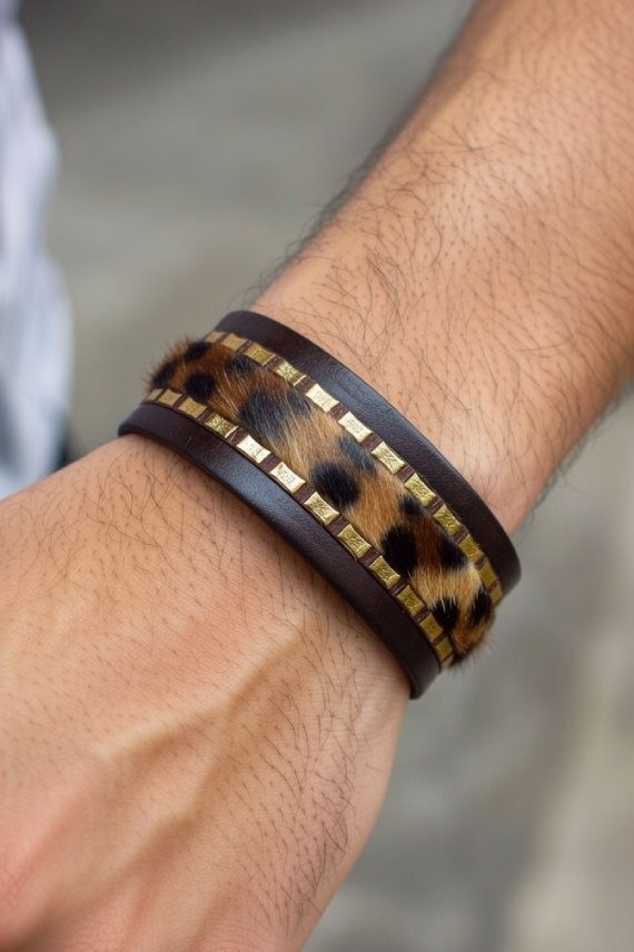 Pulsera Brazalete Mochi Cuero Animal Print