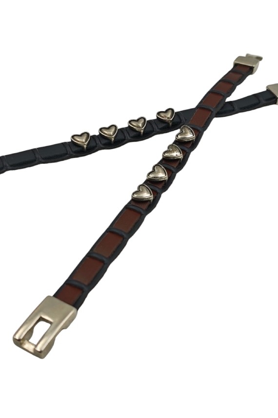 Pulsera Madiga Cuero Cuatro Corazones