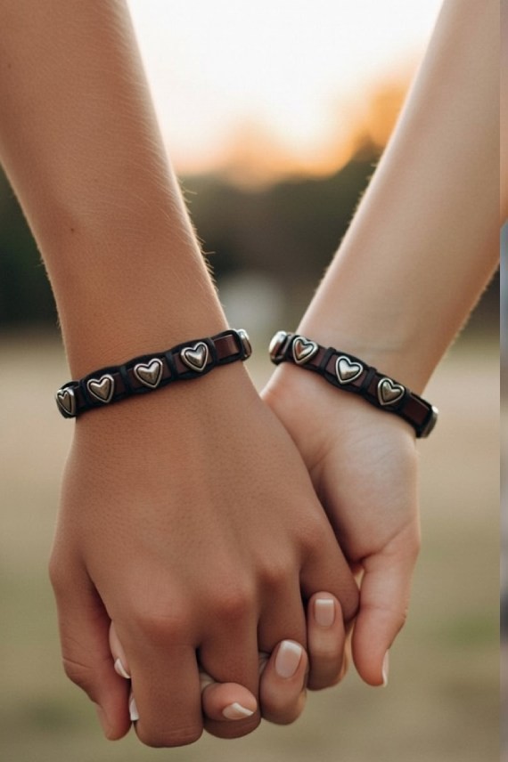 Pulsera Madiga Cuero Cuatro Corazones