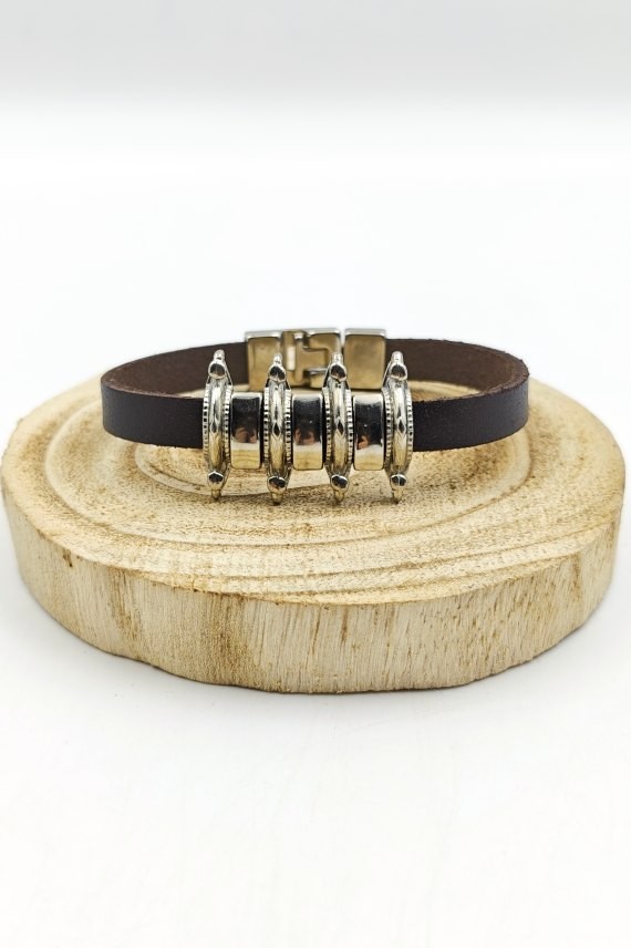 Pulsera Mahar Cuero Piezas Geométricas