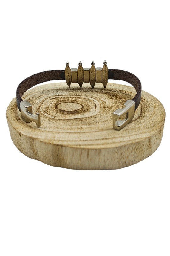 Pulsera Mahar Cuero Piezas Geométricas