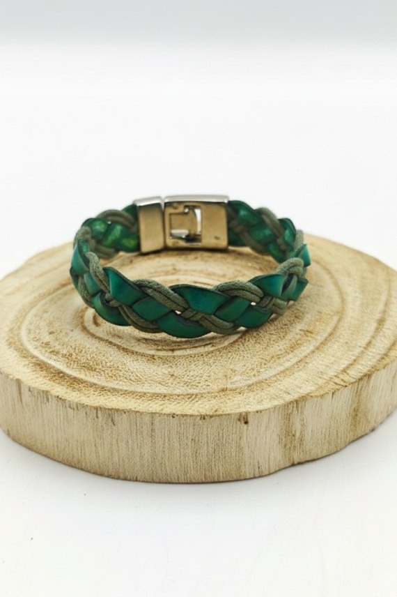 Pulsera Trenzada Hombre Pájaro Verde