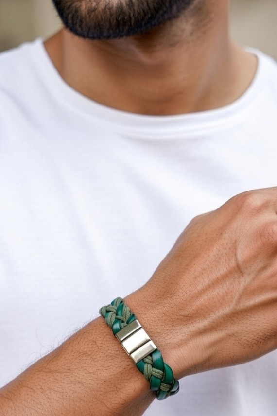 Pulsera Trenzada Hombre Pájaro Verde