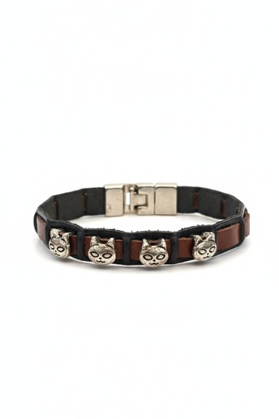 Pulsera Piel Sostenible Gatos Acero