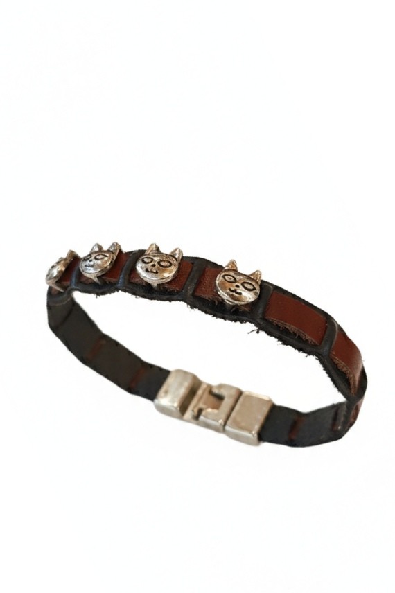 Pulsera Piel Sostenible Gatos Acero