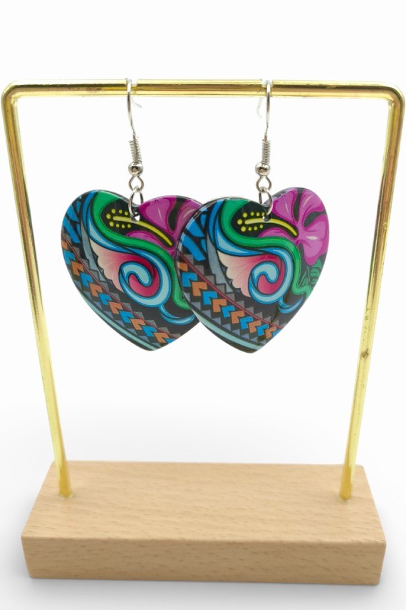 Pendientes Corazón Pequeño Estampado Étnico Multicolor