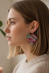 Pendientes Corazón Estampado Étnico Multicolor