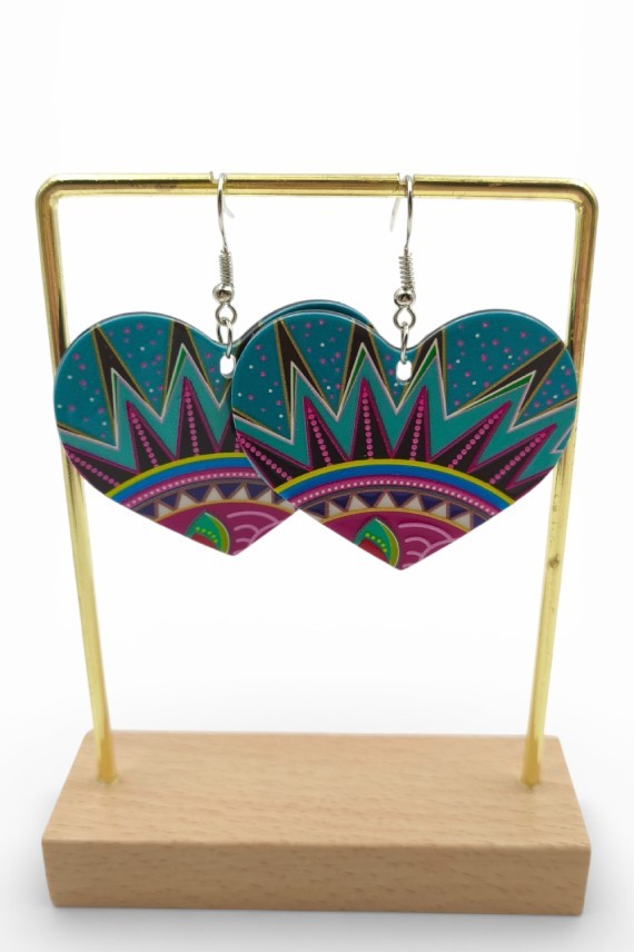 Pendientes Corazón Estampado Étnico Multicolor