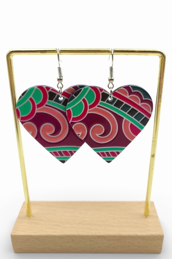 Pendientes Corazón Estampado Étnico Multicolor