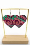 Pendientes Corazón Estampado Étnico Multicolor