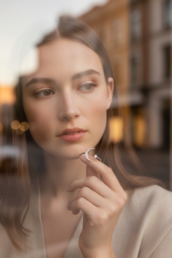 Anillo Plata Media Luna y Estrella Ajustable
