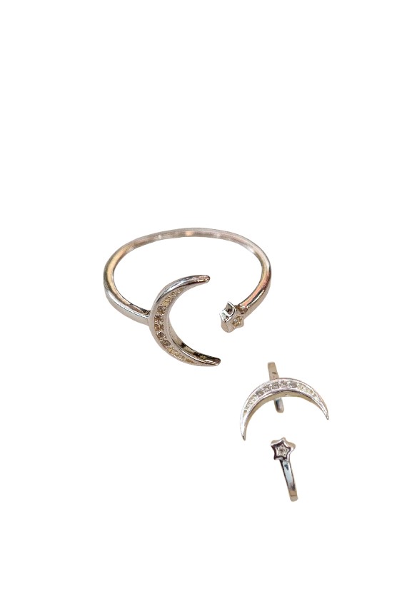 Anillo Plata Media Luna y Estrella Ajustable