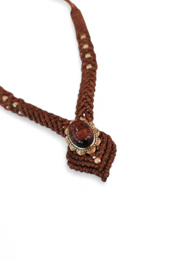 Collar de Macramé con Ojo de Tigre Natural