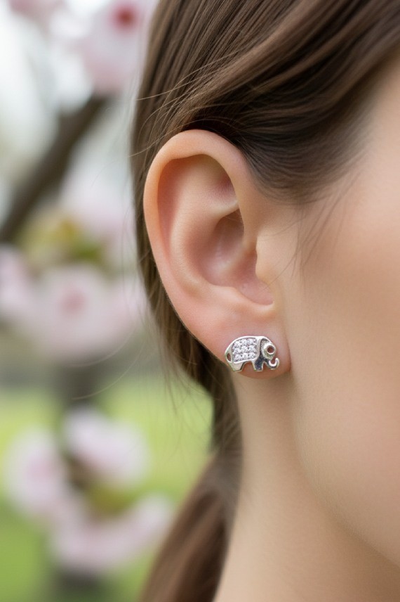 Pendientes Plata Elefante Circonitas