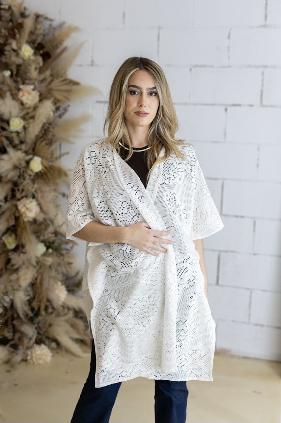 Kimono Boho Algodón Calado Blanco