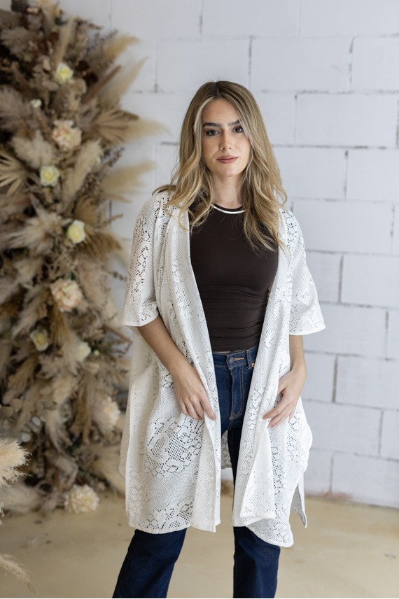Kimono Boho Algodón Calado Blanco