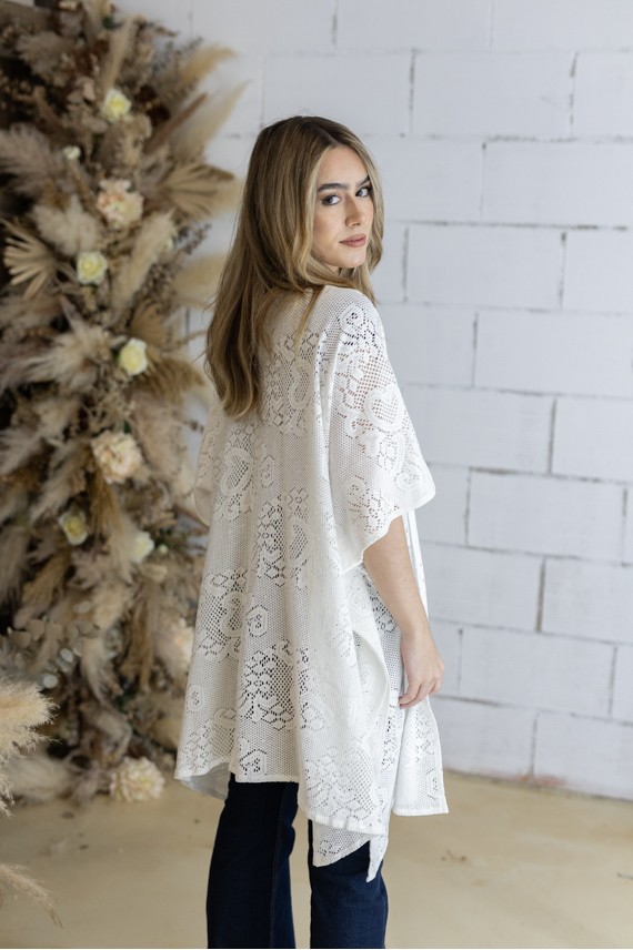Kimono Boho Algodón Calado Blanco