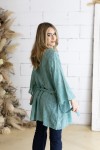Kimono Boho Azul Algodón Calado con Cinturón