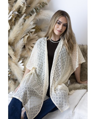 Kimono Boho Nude Algodón Calado Floral