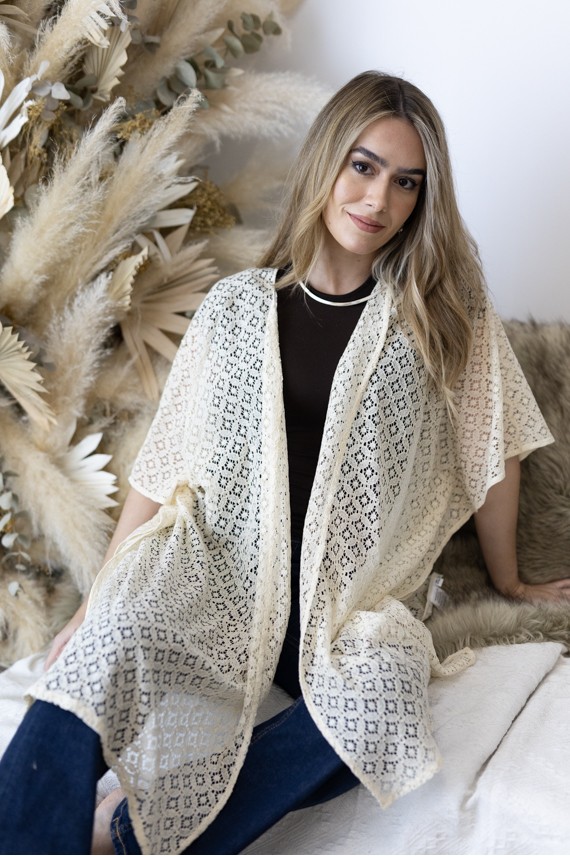 Kimono Boho Nude Algodón Calado Floral