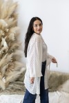 Kimono Boho Blanco Algodón Calado Manga 3/4 con Cinturón