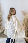 Kimono Boho Nude Algodón Calado Floral Manga 3/4  Cinturón