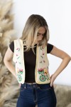 Chaleco Boho Algodón Nude con Flores Multicolor Bordadas