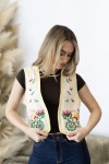 Chaleco Boho Algodón Nude con Flores Multicolor Bordadas