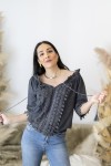 Blusa Boho Lavada a la piedra con Cenefa Floral