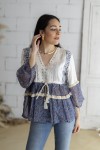 Blusa Boho Estampado Sari India hilo Plateado