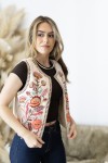 Chaleco Boho Algodón Nude Bordado Floral Tachuelas