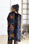 Kimono Boho Seda y Viscosa con Flores en Terciopelo Negro y Verde