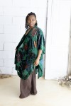 Kimono Boho Seda y Viscosa con Flores en Terciopelo Negro y Verde