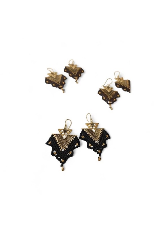Pendientes Boho Macramé Marrón y Bronce Geométrico