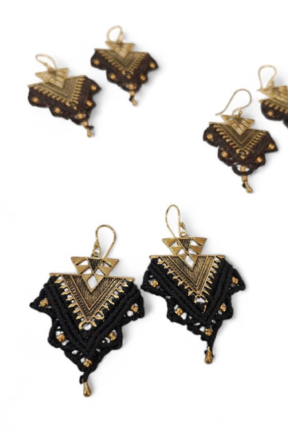 Pendientes Boho Macramé Marrón y Bronce Geométrico