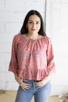 Blusa Boho Rosa Estampado Sari con Volantes