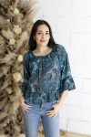 Blusa Boho Azul Estampado Sari Volantes