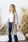 Kimono Boho Midi de Seda Sari azul Hilo Dorado