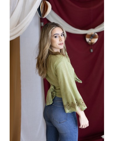 Boho Red Algodón Orgánico Pareo Block Printing B