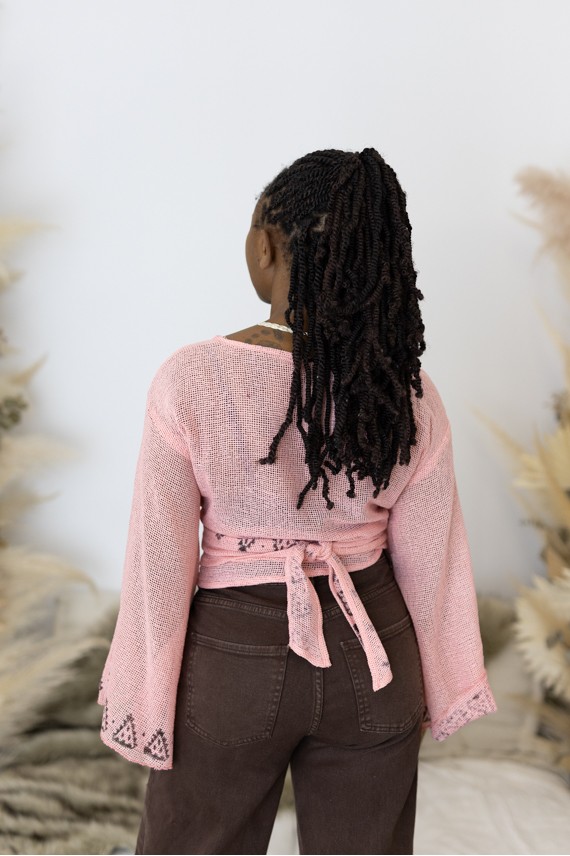 Boho Red Algodón Orgánico Pareo Block Printing B