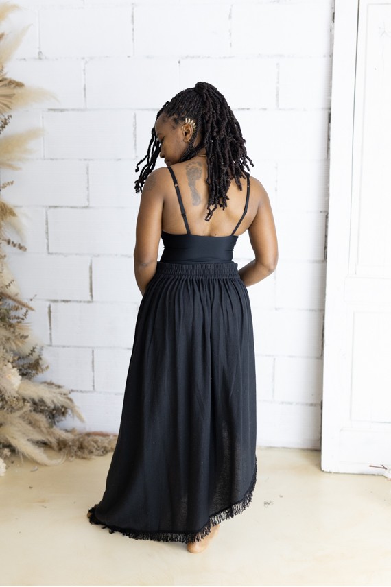 Falda Boho Asimétrica Algodón Orgánico Cintura Bordada