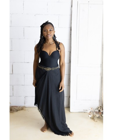 Falda Boho Asimétrica Algodón Orgánico Cintura Bordada