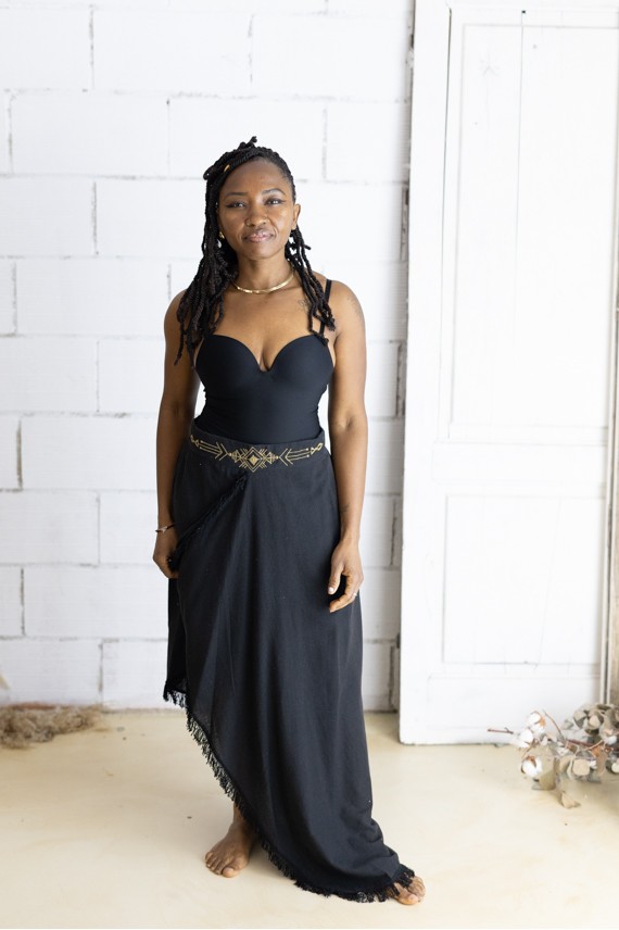 Falda Boho Asimétrica Algodón Orgánico Cintura Bordada