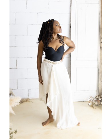 Falda Boho Asimétrica Algodón Orgánico Cintura Bordada