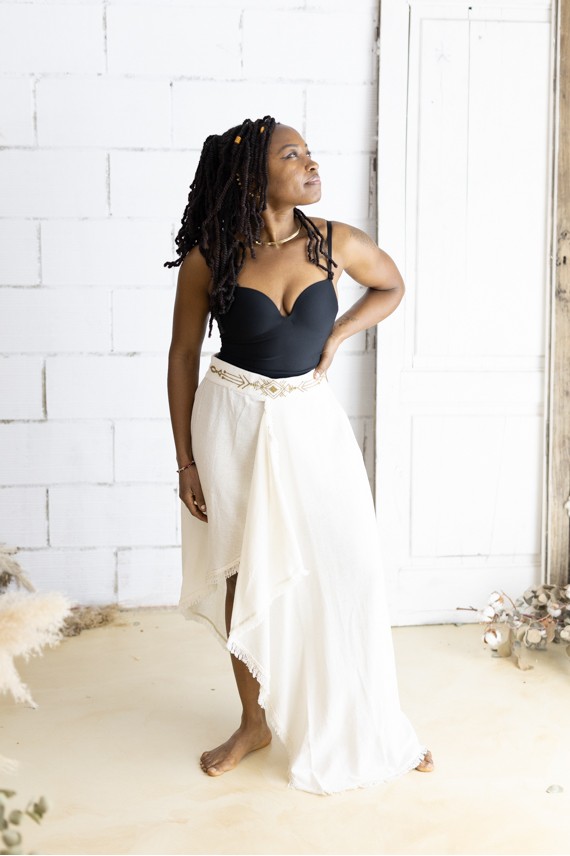 Falda Boho Asimétrica Algodón Orgánico Cintura Bordada